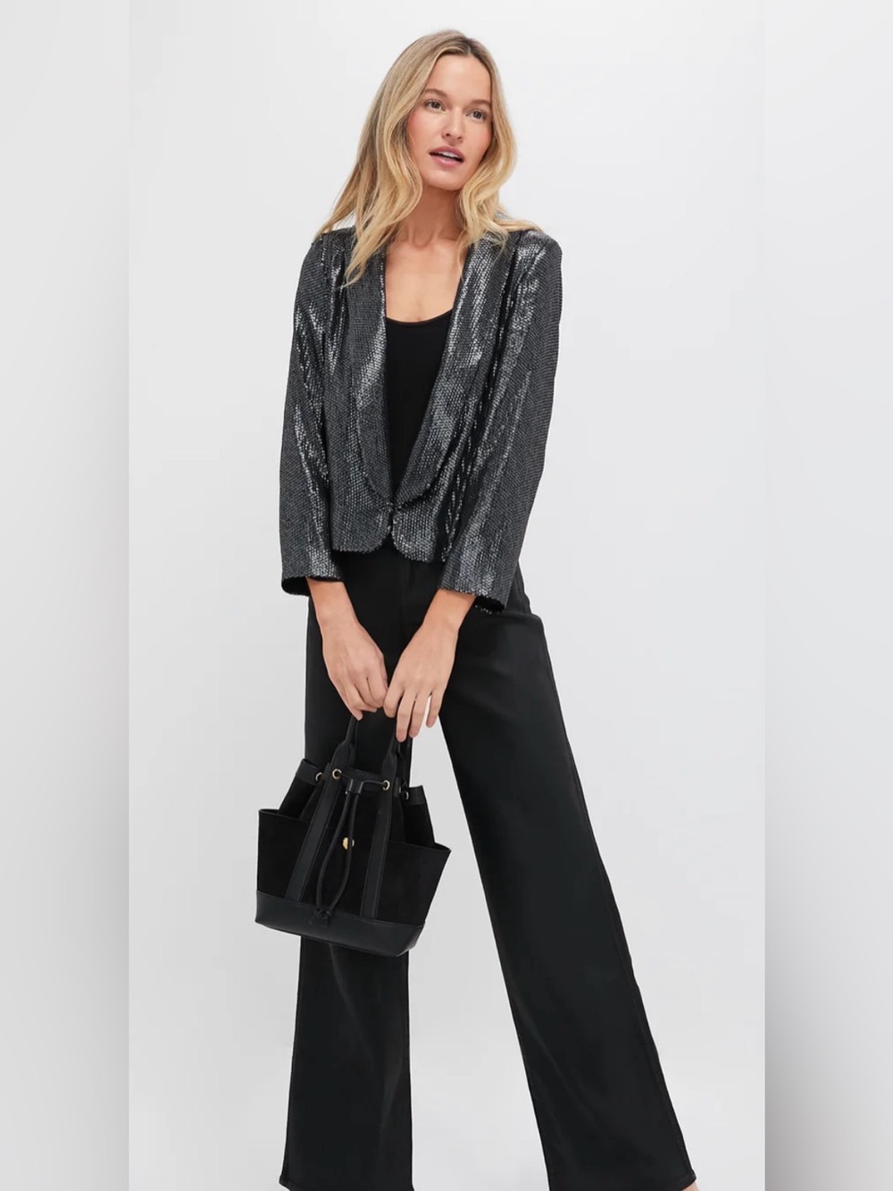NEW Tuckernuck Gunmetal Sequin Cropped Zana Jacket